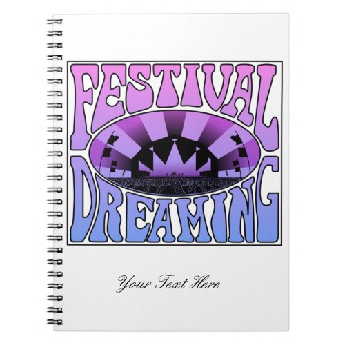 Festival Dreaming Vintage Retro Pink_Blue  white Notebook