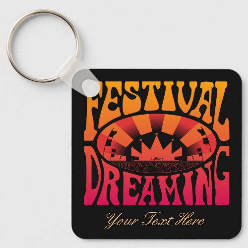 Festival Dreaming Vintage Retro Red_Yellow  black Keychain