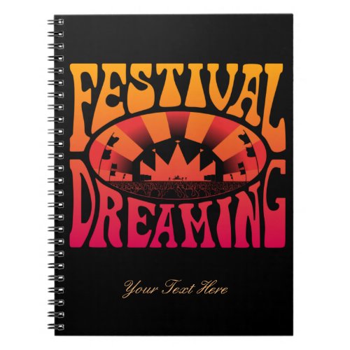Festival Dreaming Vintage Retro Red_Yellow  black Notebook