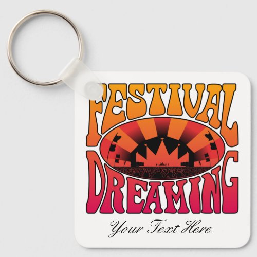 Festival Dreaming Vintage Retro Red_Yellow Custom Keychain