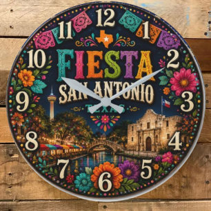 Festival Fiesta San Antonio Texas Alamo Decor Large Clock