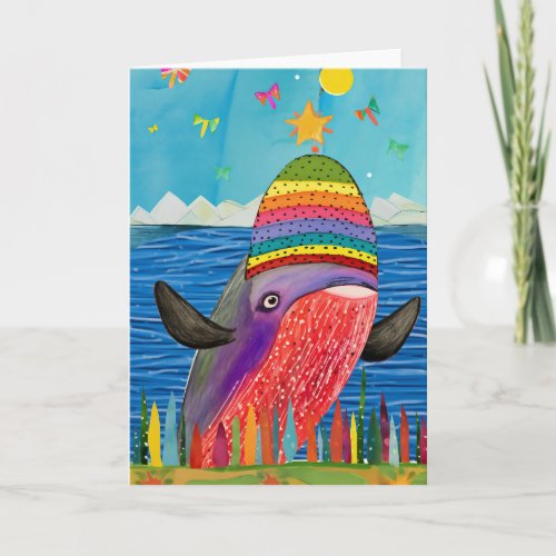 Festival Fin Whale Cute Kids Birthday Card