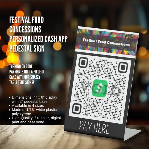 Festival Food Concessions Personalized Cash App  Pedestal Sign