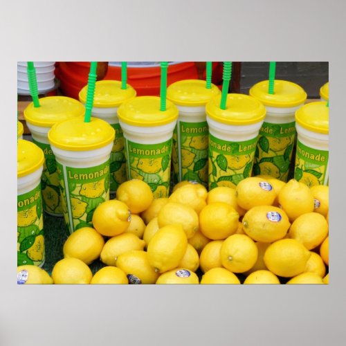 Festival Lemonade Stand Lemons and Tall Drink Cups Poster