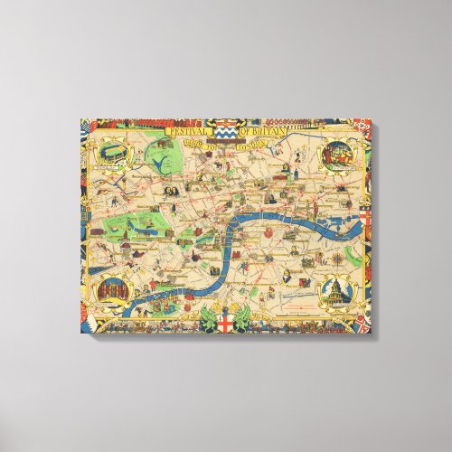 Festival of Britain Guide to London Map Canvas Print