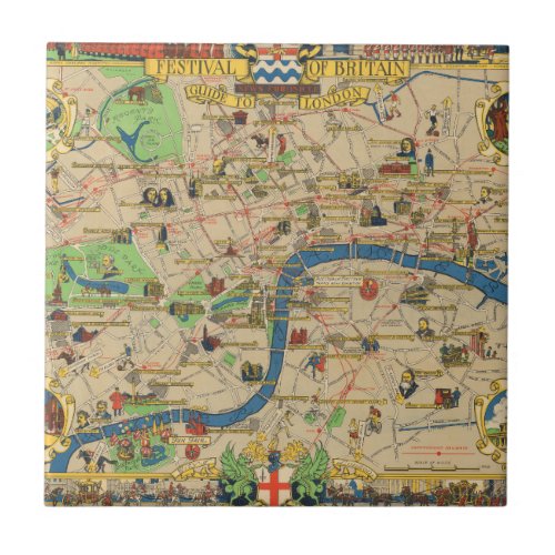 Festival of Britain Guide to London Map Ceramic Tile