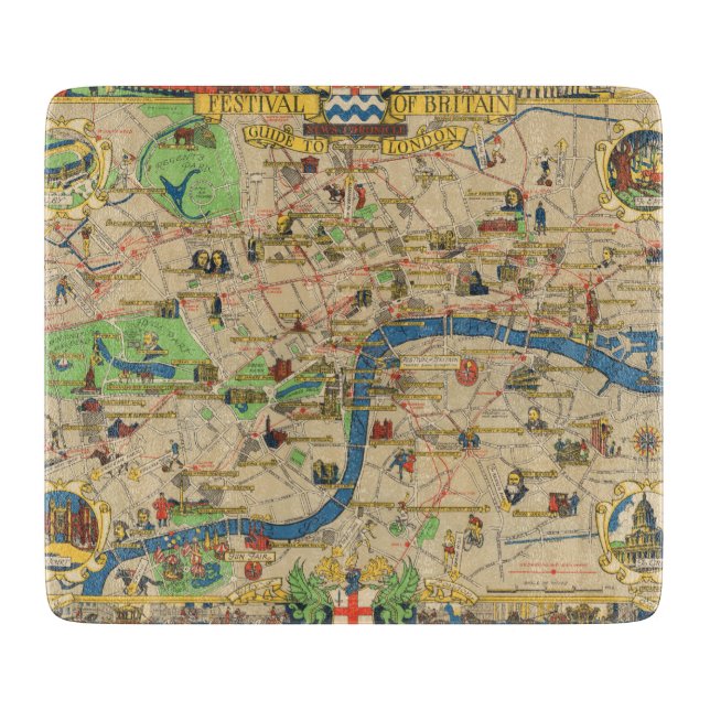 Festival of Britain: Guide to London Map Cutting Board (Front)