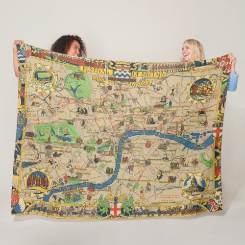 Festival of Britain Guide to London Map Fleece Blanket