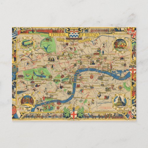 Festival of Britain Guide to London Map Postcard