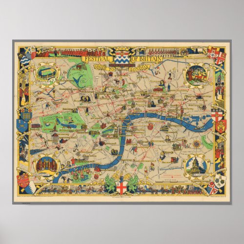 Festival of Britain Guide to London Map Poster