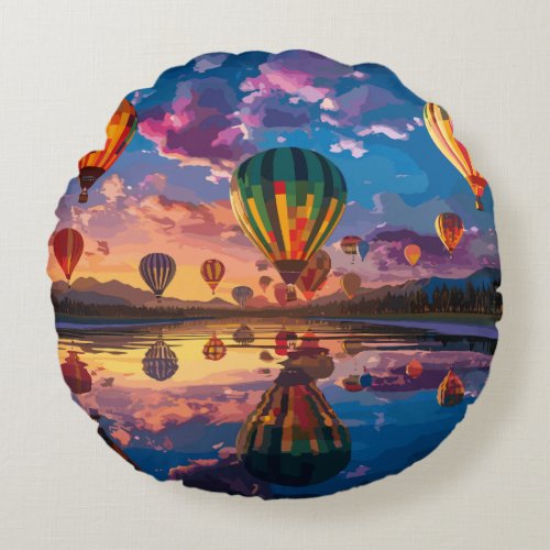 Festival of Hot Air Balloons Round Pillow
