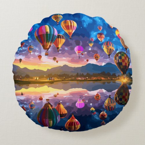 Festival of Hot Air Balloons Round Pillow