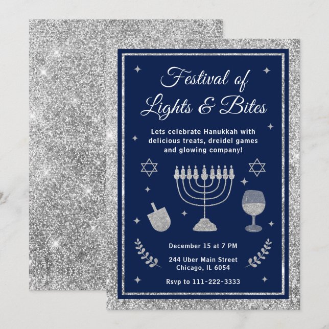 Festival of Lights & Bites Hanukkah Party Invitation (Front/Back)
