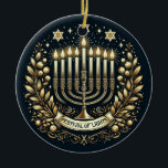 Festival of Lights Hanukkah Ceramic Ornament<br><div class="desc">Festival of Lights Hanukkah Ceramic Ornament
Jewish festival,  lasting eight days from the 25th day of Kislev (in December) and commemorating the rededication of the Temple in 165 BC by the Maccabees after its desecration by the Syrians. It is marked by the successive kindling of eight lights.</div>