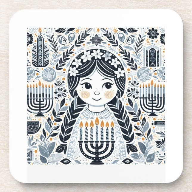 Festival of Lights: Hanukkah Sameach Stickers  Beverage Coaster (Front)