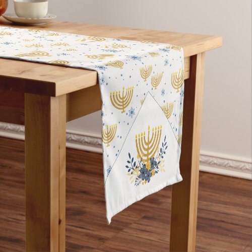 Festival of Lights Hanukkah  Vintage Winter White Short Table Runner