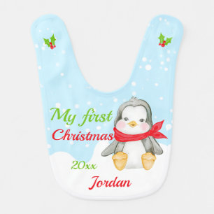 Festive 1st Christmas Baby Penguin Baby Bib