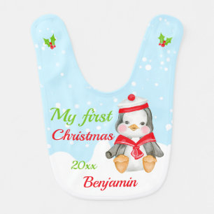 Festive 1st Christmas sailor penguin boy Baby Bib
