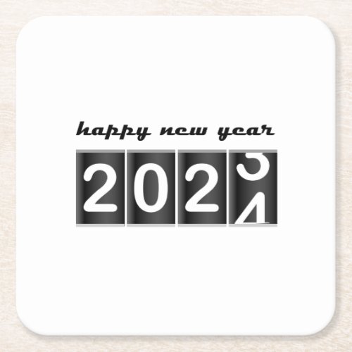 Festive 2024 Odometer New Years Eve  Square Paper Coaster