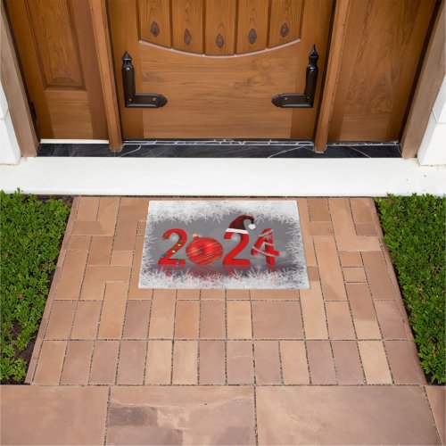 Festive 2024 Red Merry Christmas New Year Doormat