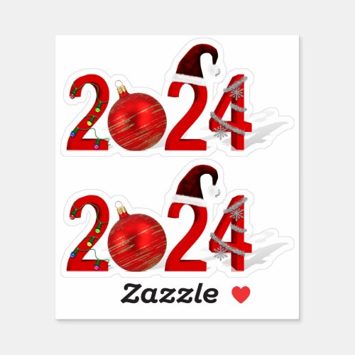 Festive 2024 Red Merry Christmas New Year Sticker