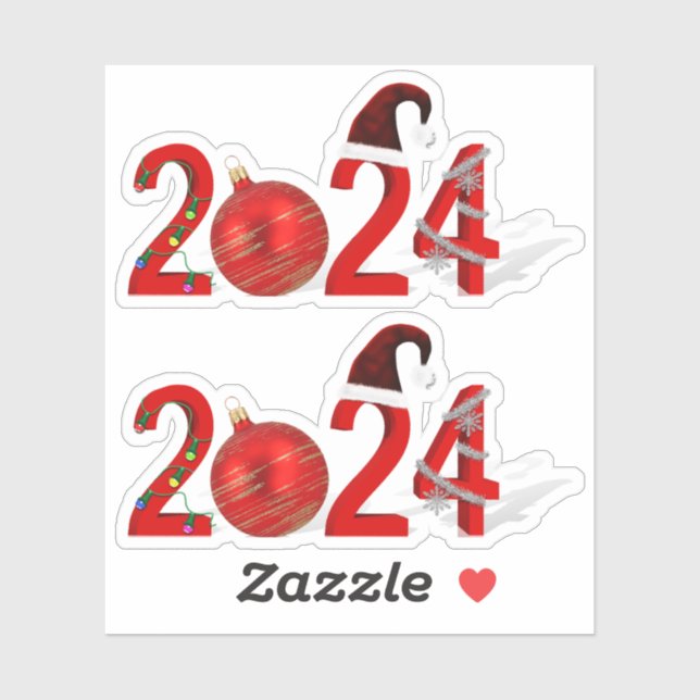 Festive 2024 Red Merry Christmas New Year Sticker (Sheet)