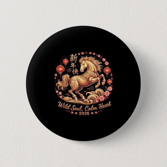 Festive 2026 Crazy Horse Lady Wild Soul Calm Heart Button (Front)
