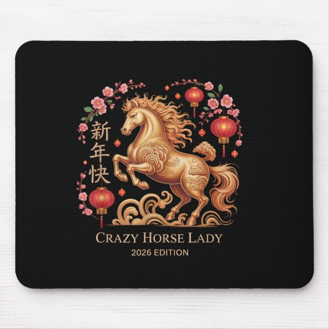 Festive 2026 New Year Crazy Horse Lady Fortune Cow Mouse Pad (Front)