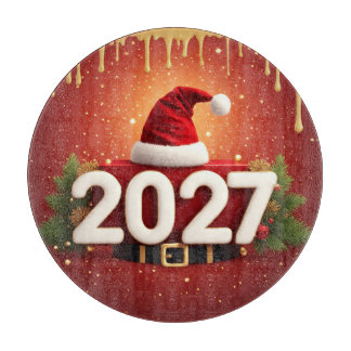 Festive 2027 New Year Design | Red Gold Christmas  Cutting Board
