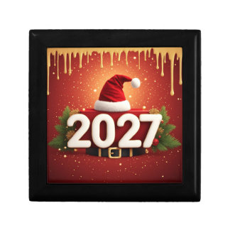 Festive 2027 New Year Design | Red Gold Christmas  Gift Box