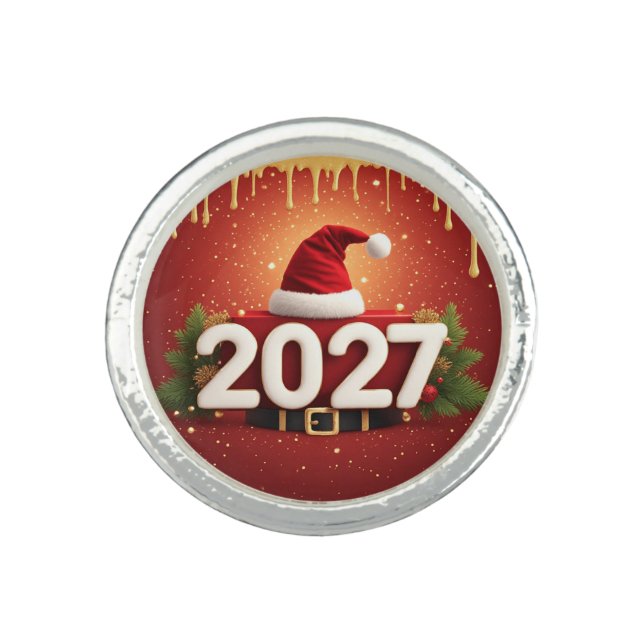 Festive 2027 New Year Design | Red Gold Christmas  Ring (Front)