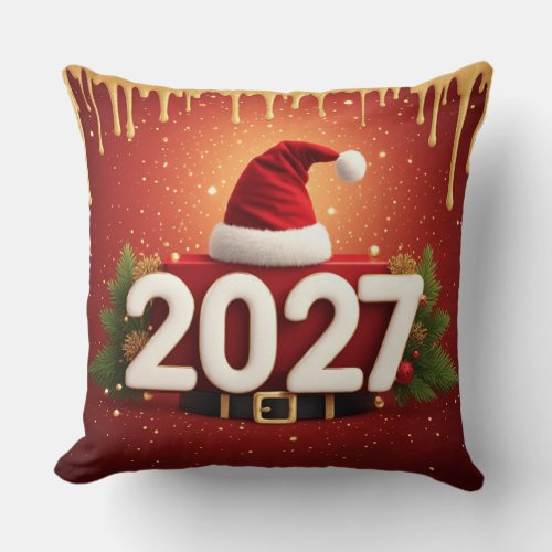 Festive 2027 New Year Design | Red Gold Christmas  Throw Pillow