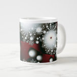 Festive 2 Winter Snowflakes Fine Fractal Art Giant Coffee Mug<br><div class="desc">Beautiful modern abstract fractal art by Vicky Brago-Mitchell. Artistic unique original cute creative cool colorful elegant spiritual digital geometric nature pattern computer-generated fine art. Customize with your own monogram initials name or other text.  Fractal snowflakes for the winter holidays Christmas and Hanukkah,  white on a red and black background.</div>