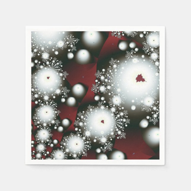 Festive 2 Winter Snowflakes Fine Fractal Art Paper Napkins (Front)