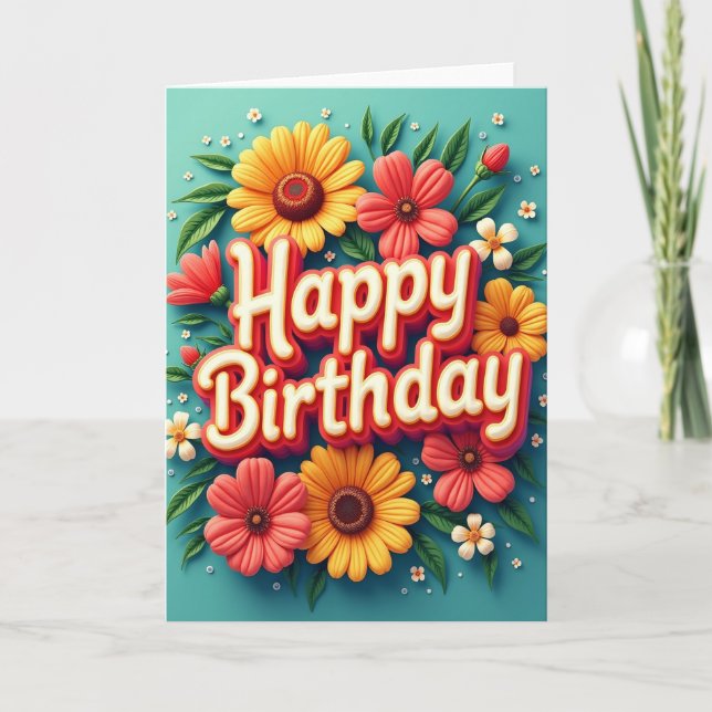 Festive 3D Text Birthday Card (Front)