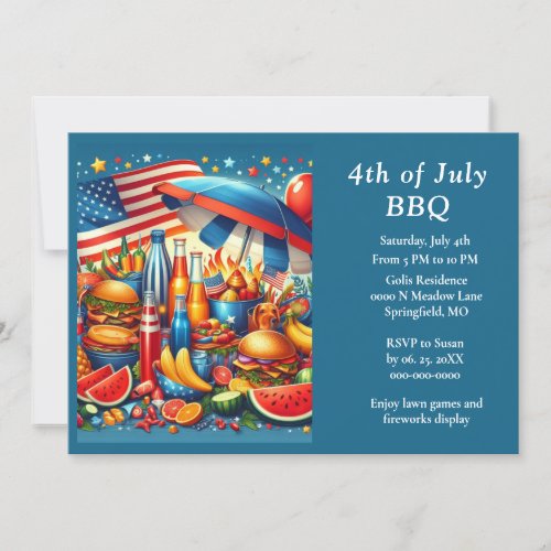 Festive 4th of July BBQ House Party  Invitation