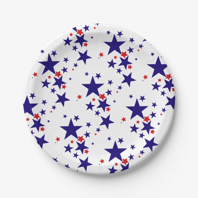 Festive 4th of July Party Stars Red White Blue Paper Plates (Front)
