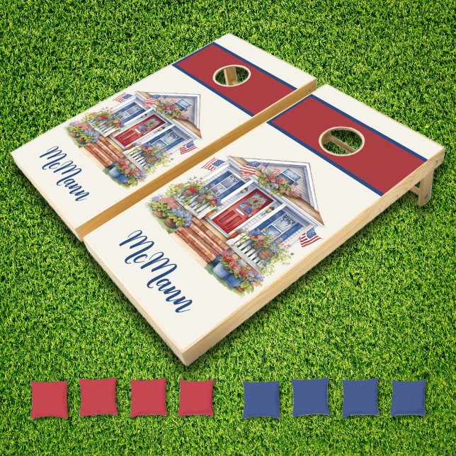 Festive 4th of July Personalized Patriotic Cornhole Set (Festive 4th of July Personalized Patriotic Cornhole)