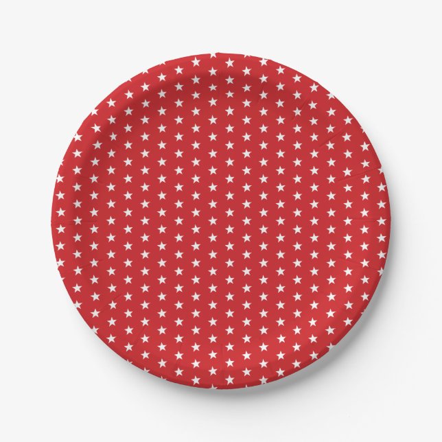 Festive 4th of July Red White Star Pattern Paper Plates (Front)