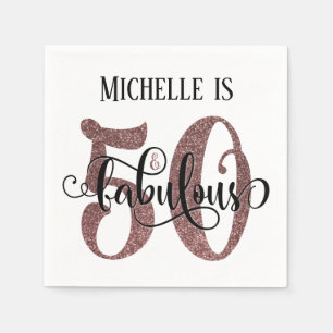 Festive 50 & Fabulous Rose Gold Glitter Birthday Napkins