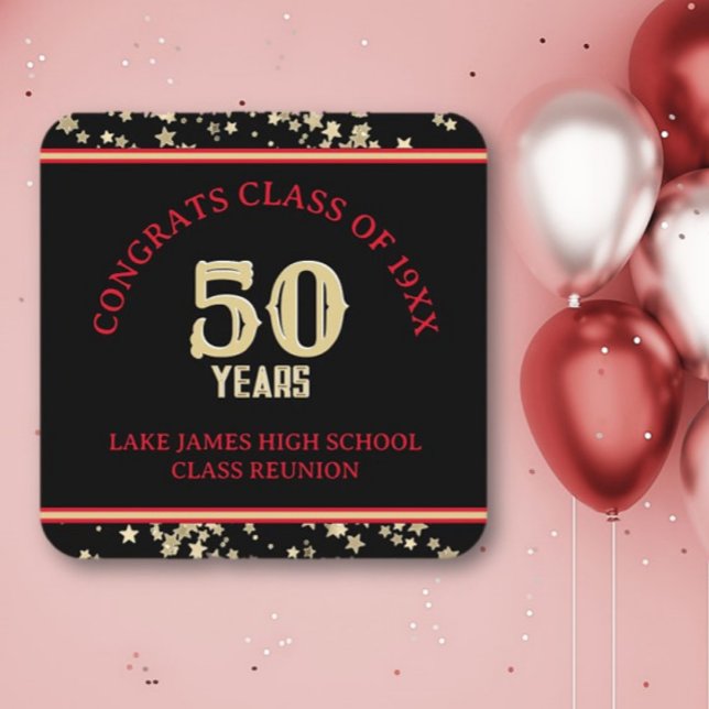 Festive 50th Class Reunion party  Square Paper Coaster (Creator Uploaded)