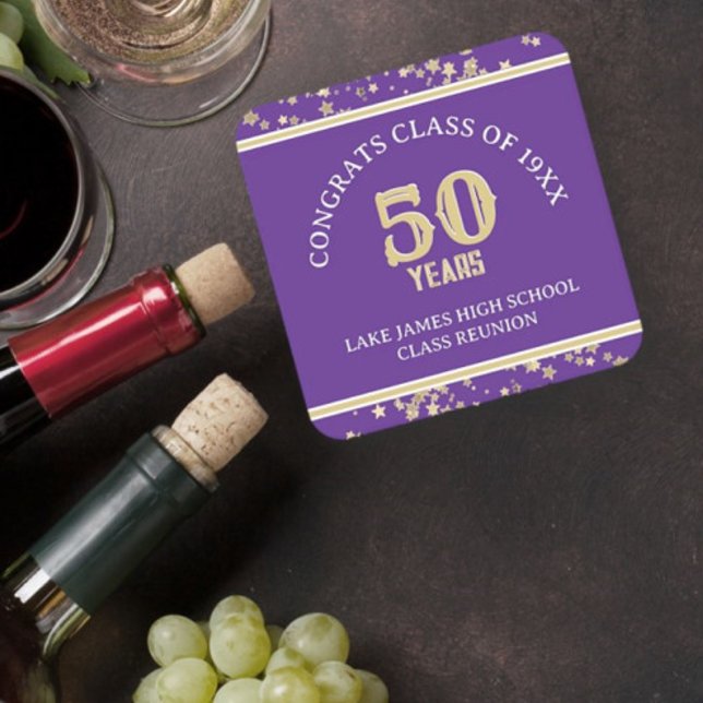 Festive 50th Class Reunion party  Square Paper Coaster (Creator Uploaded)
