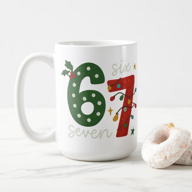 Festive 67 – Bright Christmas Numbers Desig Coffee Mug (With Donut)