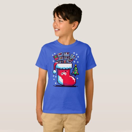 Festive 8_Bit Pixel Art Christmas Stocking T_Shirt