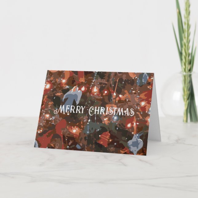 Festive Abstract Close Up Christmas Tree Lights Holiday Card (Front)