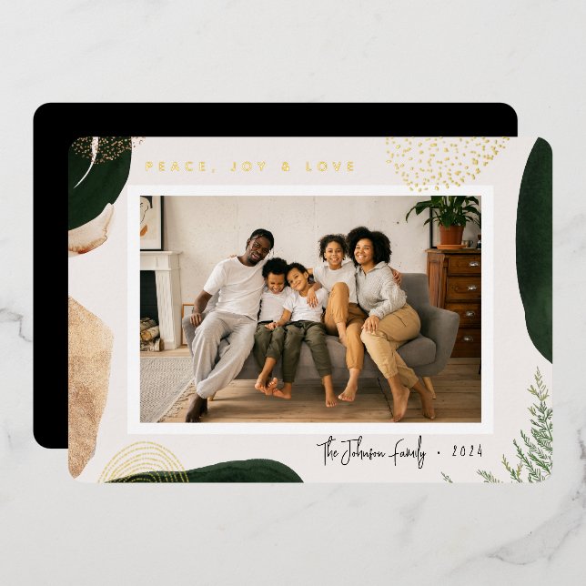 Festive Abstract Photo Foil Holiday Card (Front/Back)