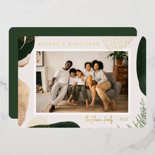 Festive Abstract Photo Foil Holiday Card (Front/Back)