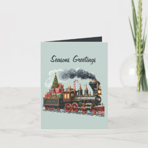 Festive add message Christmas train Holiday Card