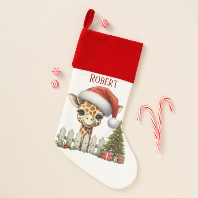 Festive add name Christmas giraffe Stocking (Front)