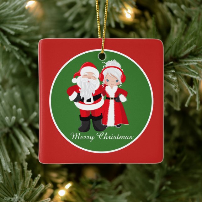 Festive add name Mr. Mrs. Claus Holiday Ceramic Ornament (Tree)